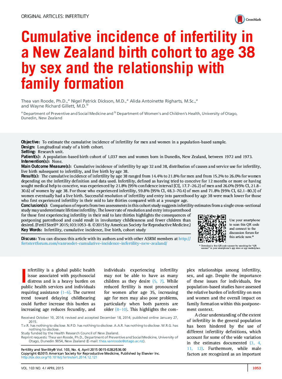 توزیع فراوانی ناباروری در یک زوج زودهنگام به سن 38 سالگی به وسیله جنس و رابطه با تشکیل خانواده 