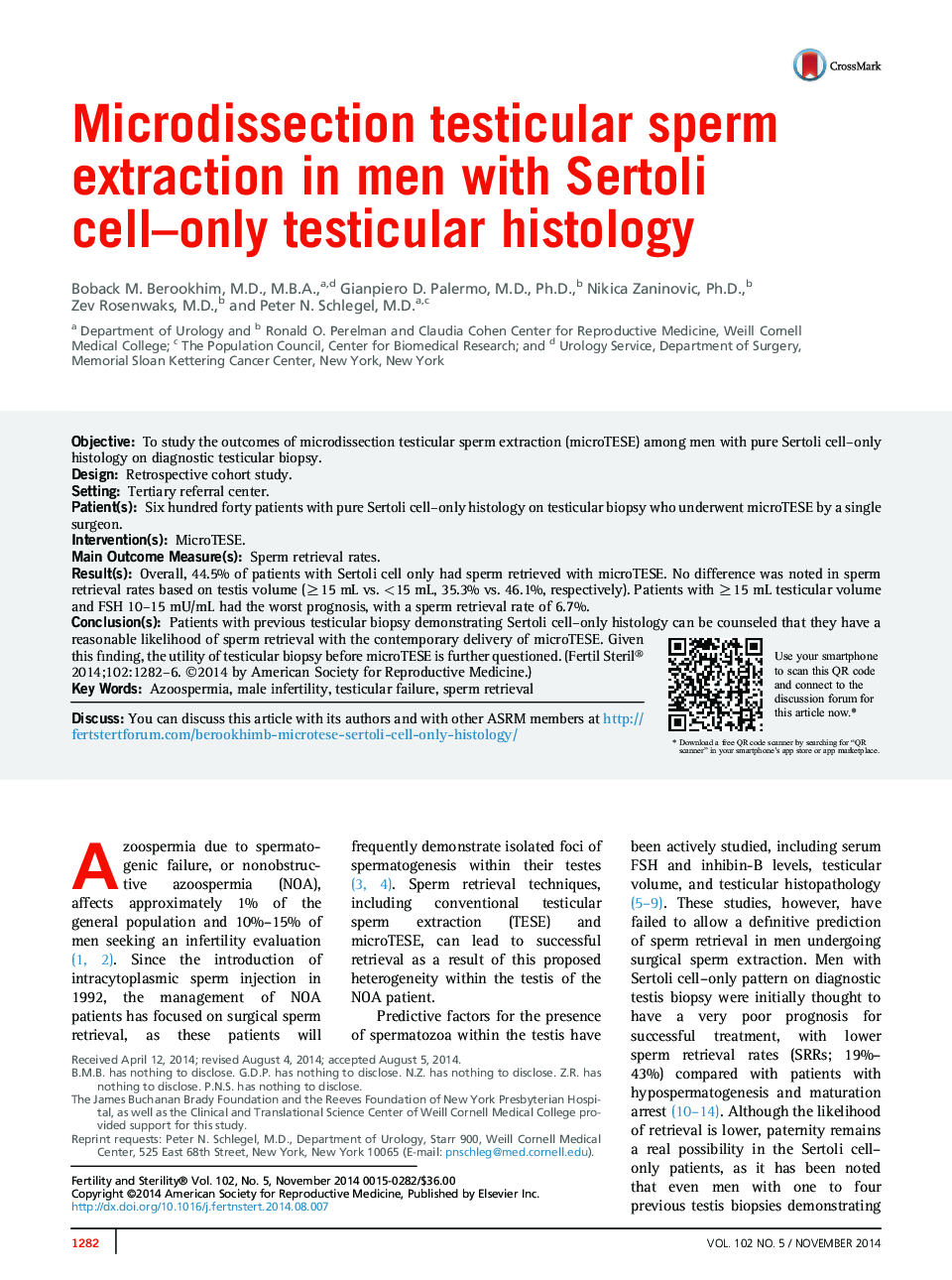 Microdissection testicular sperm extraction in men with Sertoli cell-only testicular histology