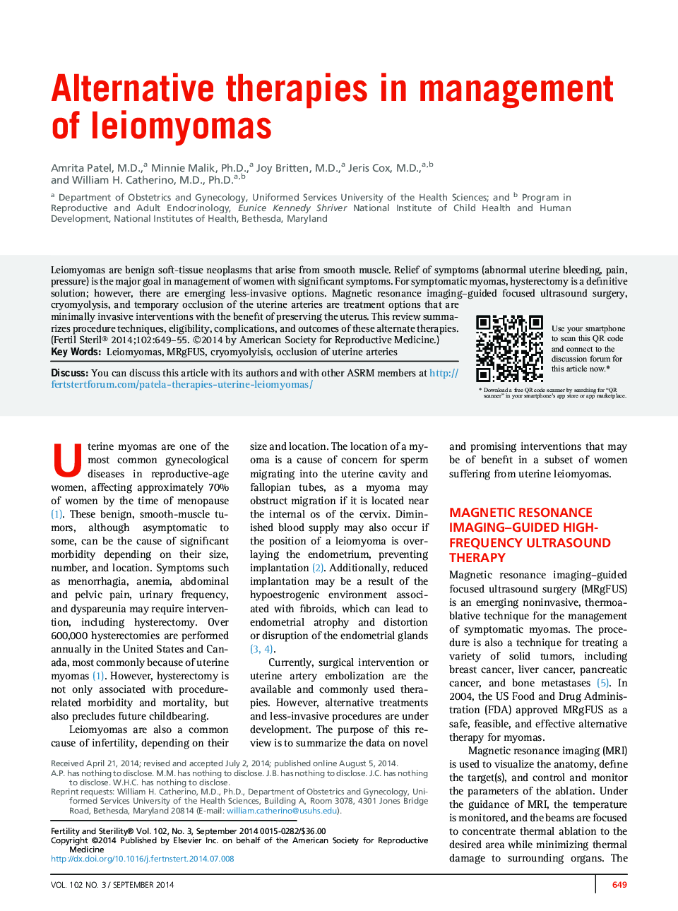 Alternative therapies in management of leiomyomas