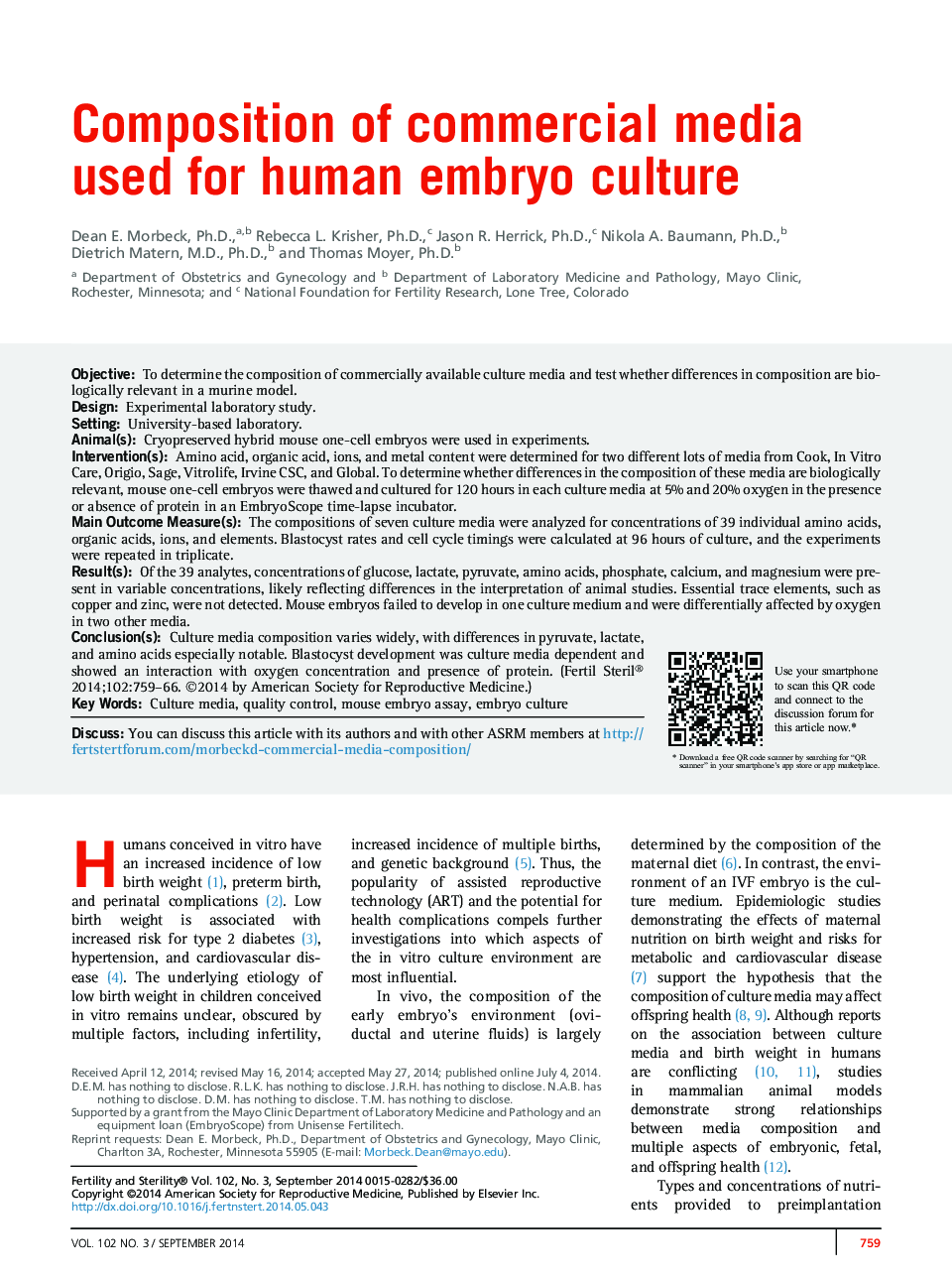 Composition of commercial media used for human embryo culture