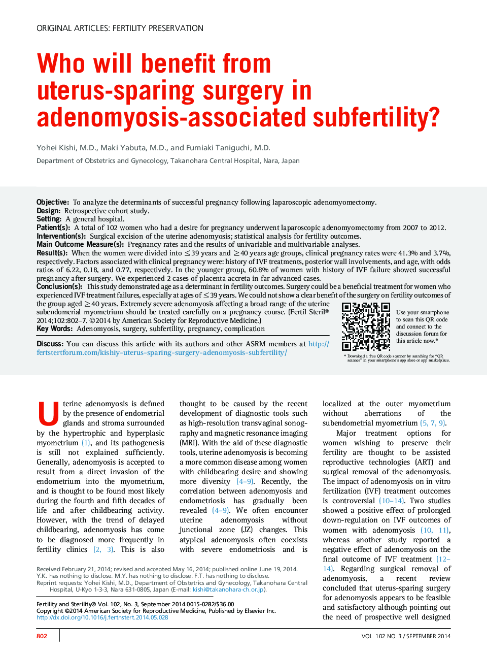 Who will benefit from uterus-sparing surgery in adenomyosis-associated subfertility?