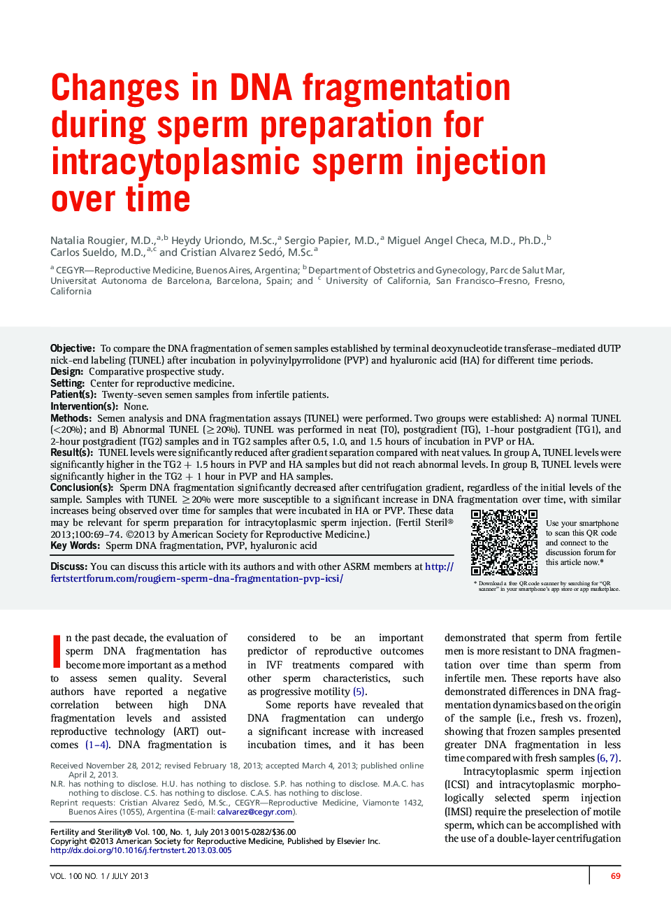 Changes in DNA fragmentation during sperm preparation for intracytoplasmic sperm injection over time