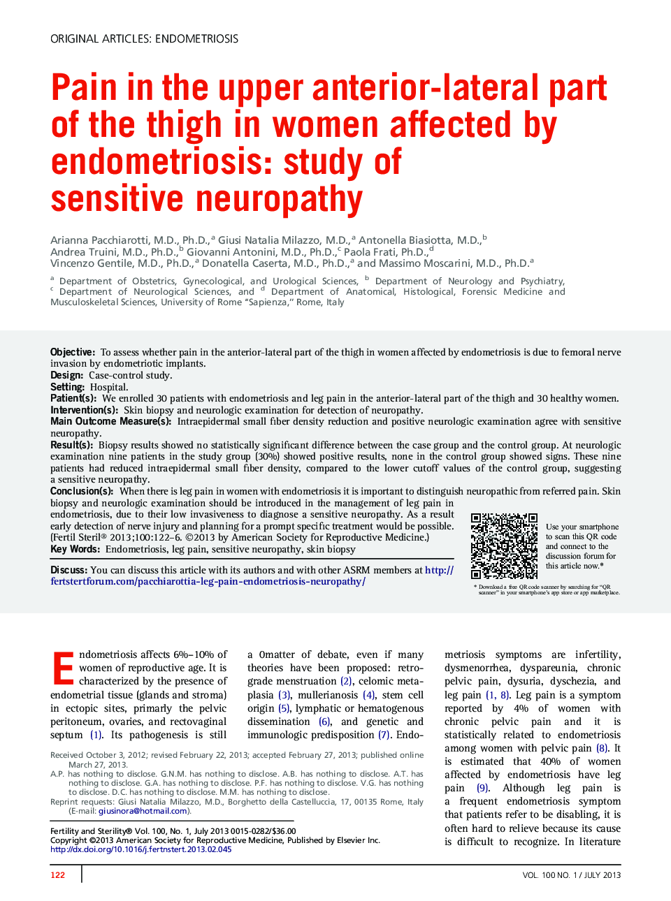 درد در قسمت قدامی بالای ران در زنان مبتلا به آندومتریوز: مطالعه نوروپاتی حساس 