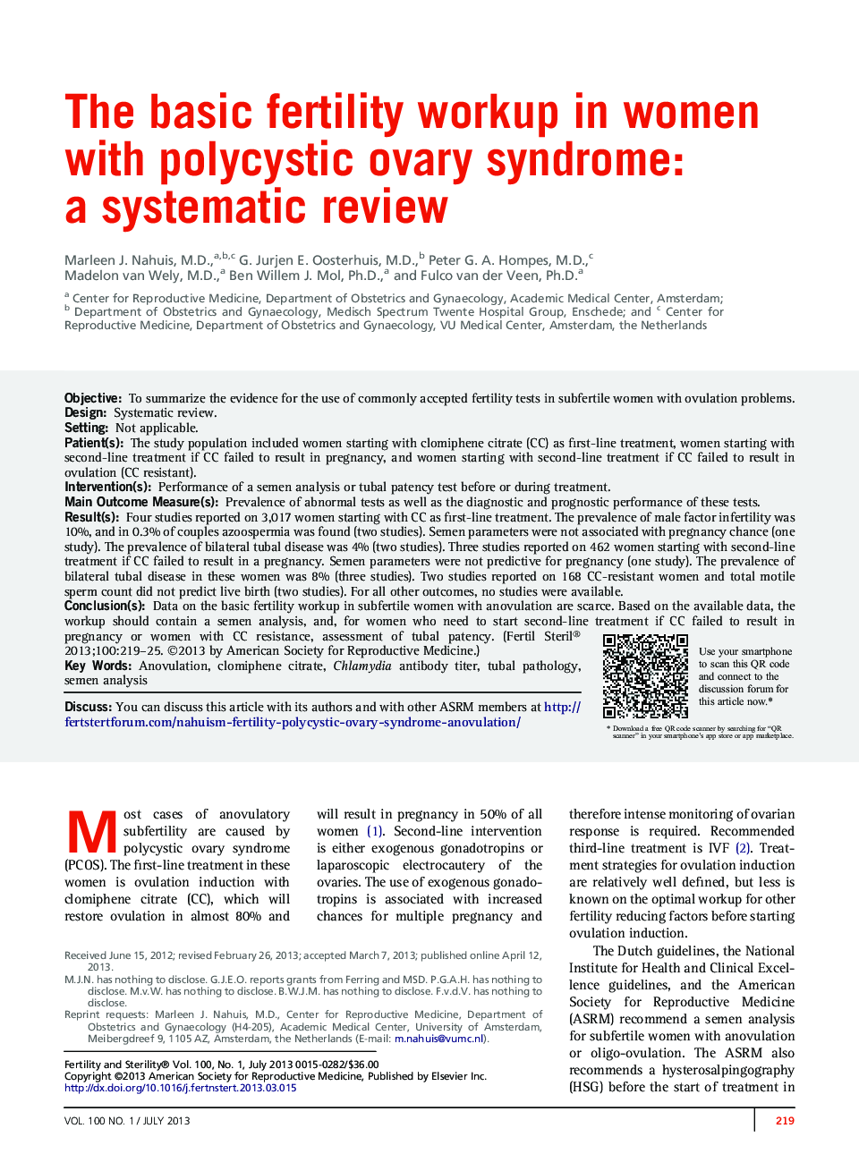 The basic fertility workup in women with polycystic ovary syndrome: a systematic review