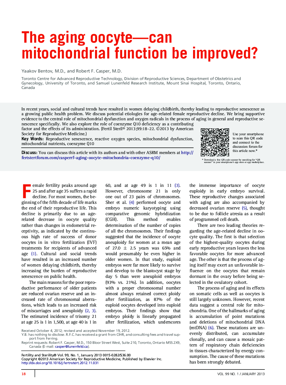 The aging oocyte-can mitochondrial function be improved?