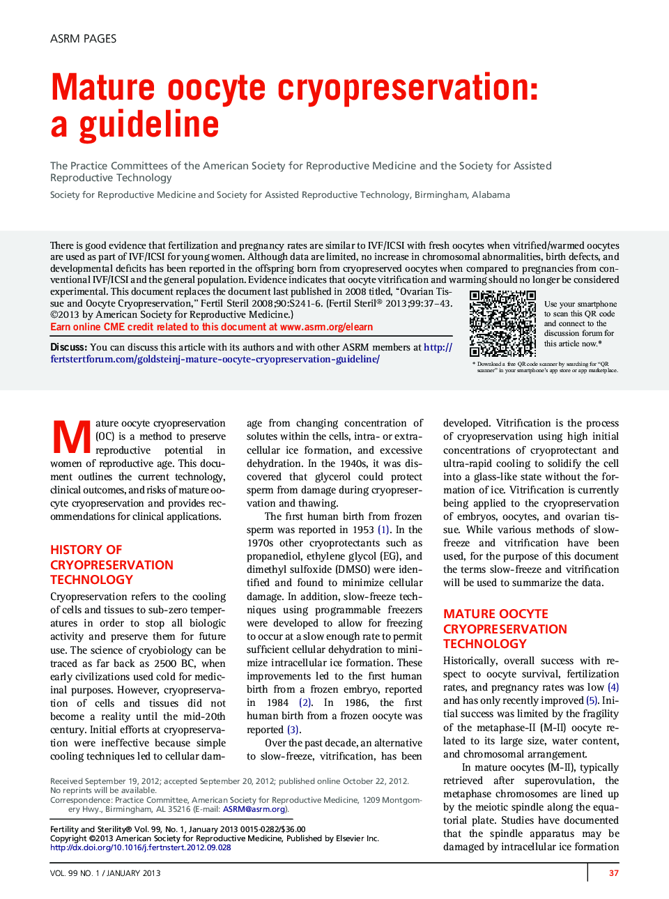 Mature oocyte cryopreservation: a guideline