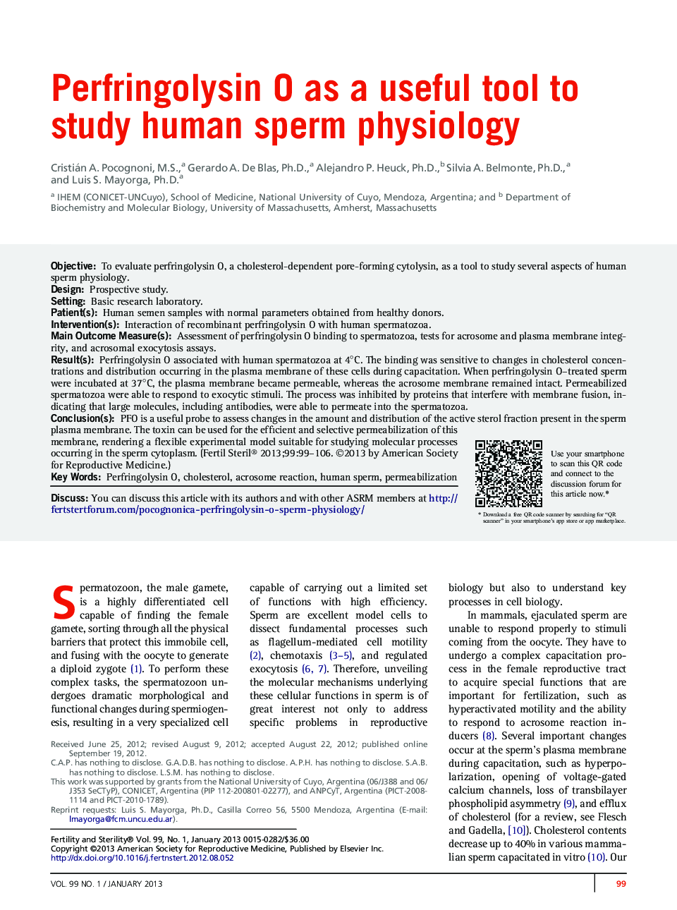 Perfringolysin O as a useful tool to study human sperm physiology