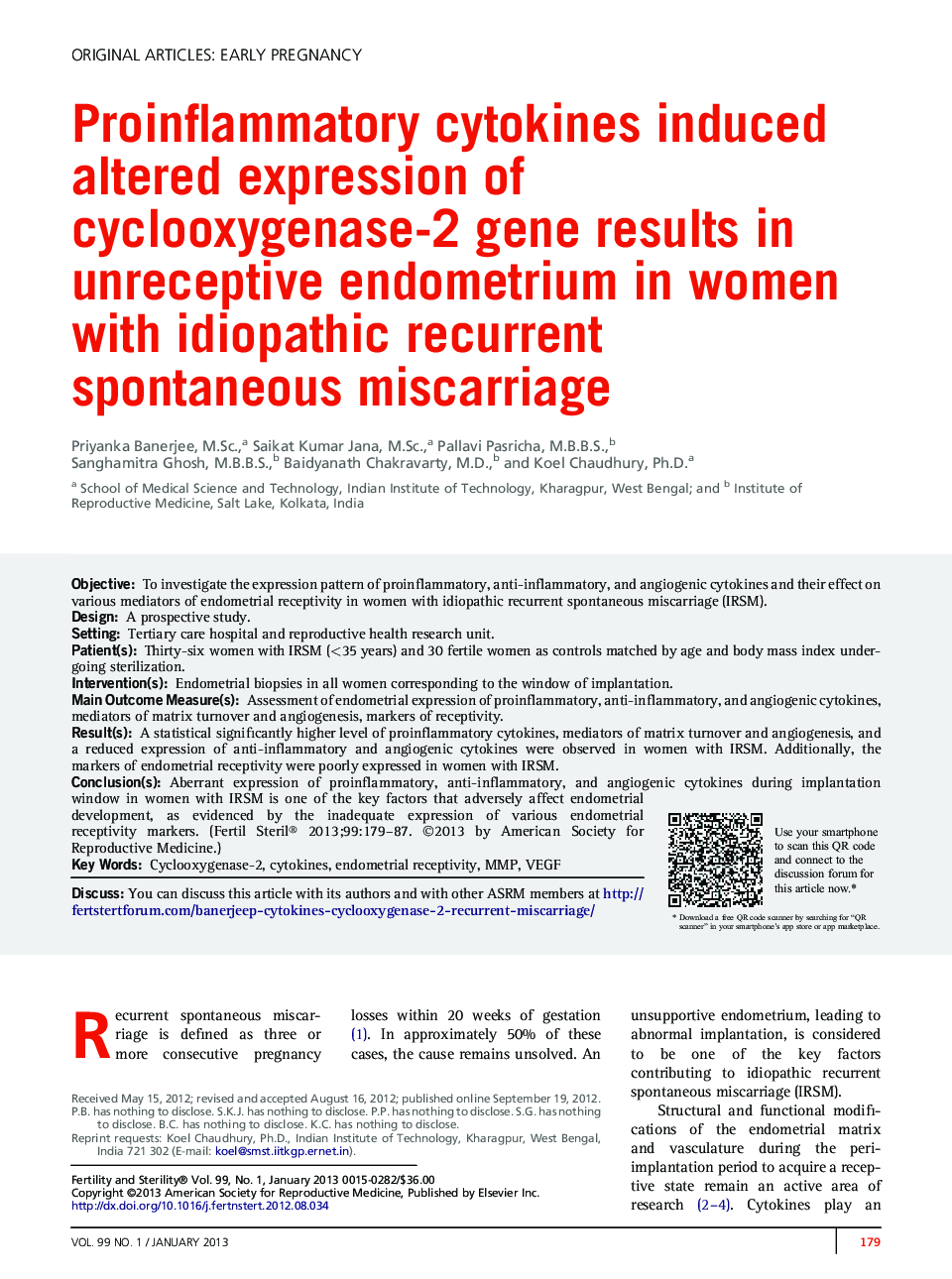 Proinflammatory cytokines induced altered expression of cyclooxygenase-2 gene results in unreceptive endometrium in women with idiopathic recurrent spontaneous miscarriage