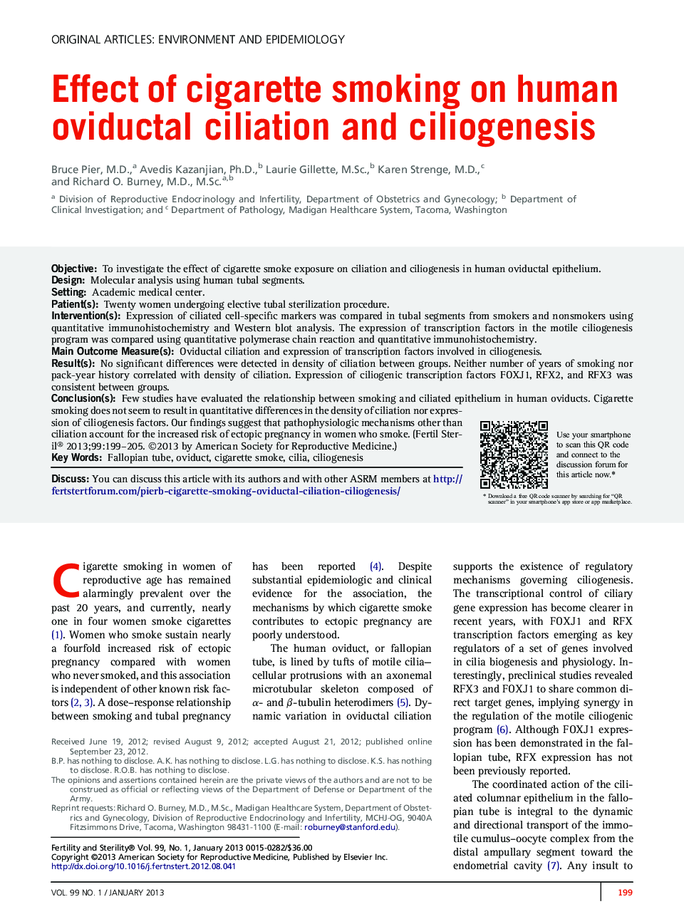 Effect of cigarette smoking on human oviductal ciliation and ciliogenesis