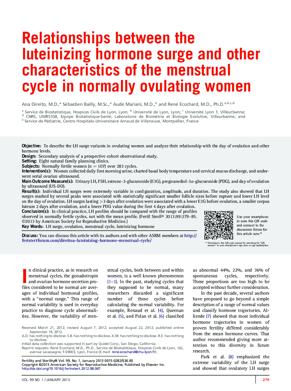 Relationships between the luteinizing hormone surge and other characteristics of the menstrual cycle in normally ovulating women