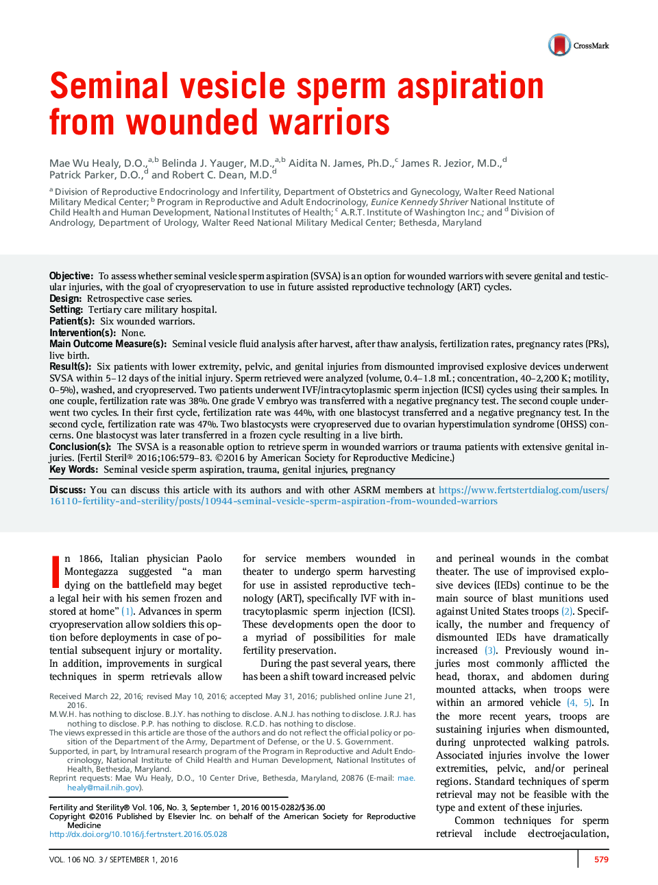 Seminal vesicle sperm aspiration from wounded warriors