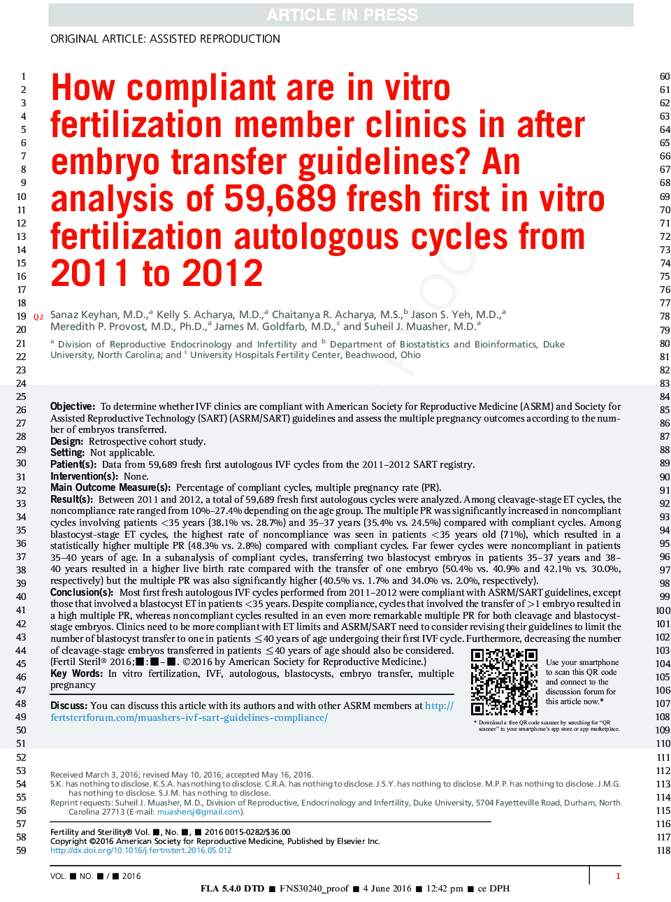 How compliant are inÂ vitro fertilization member clinics in following embryo transfer guidelines? An analysis of 59,689 fresh first inÂ vitro fertilization autologous cycles from 2011 to 2012