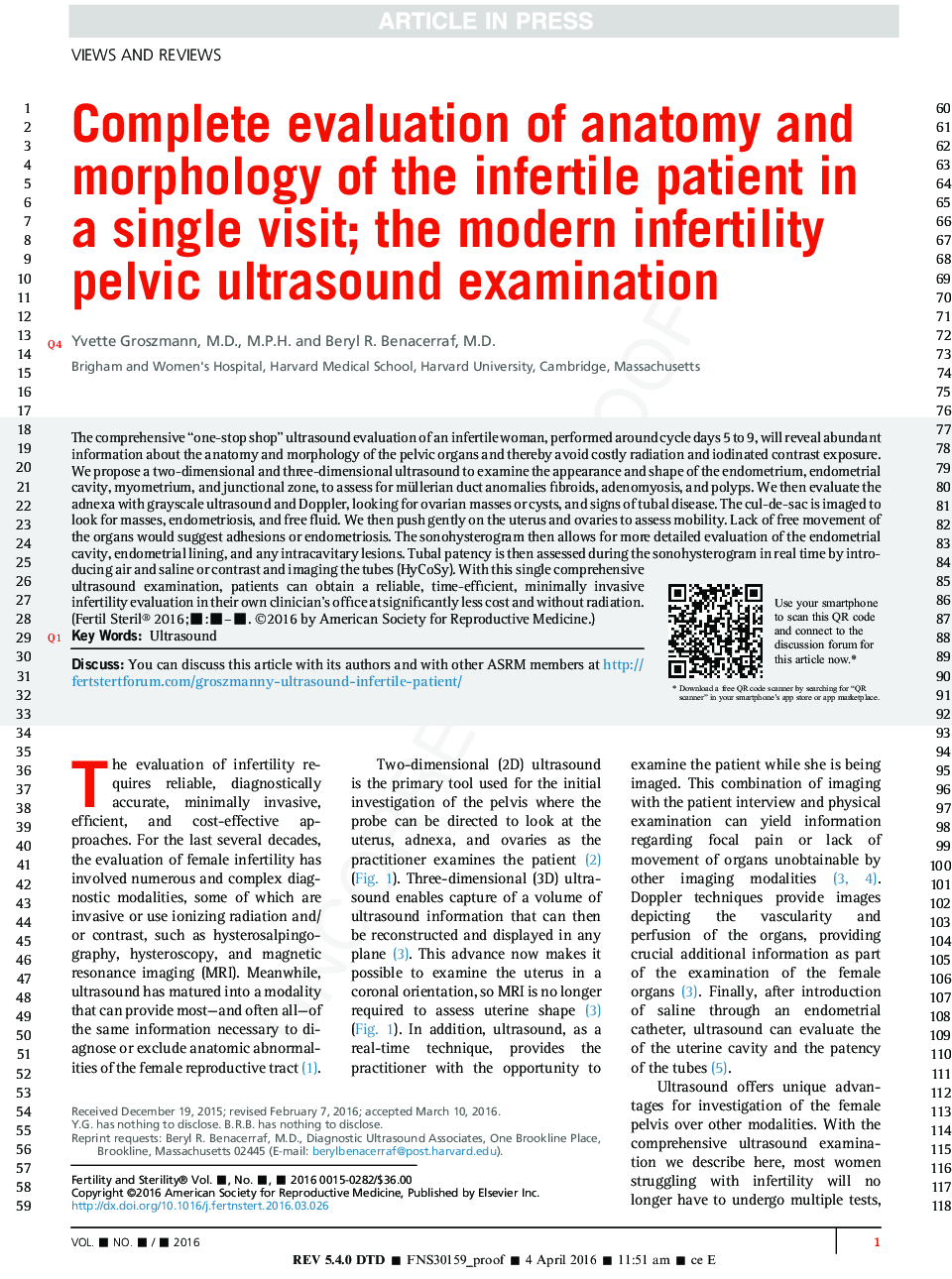 Complete evaluation of anatomy and morphology of the infertile patient in a single visit; the modern infertility pelvic ultrasound examination