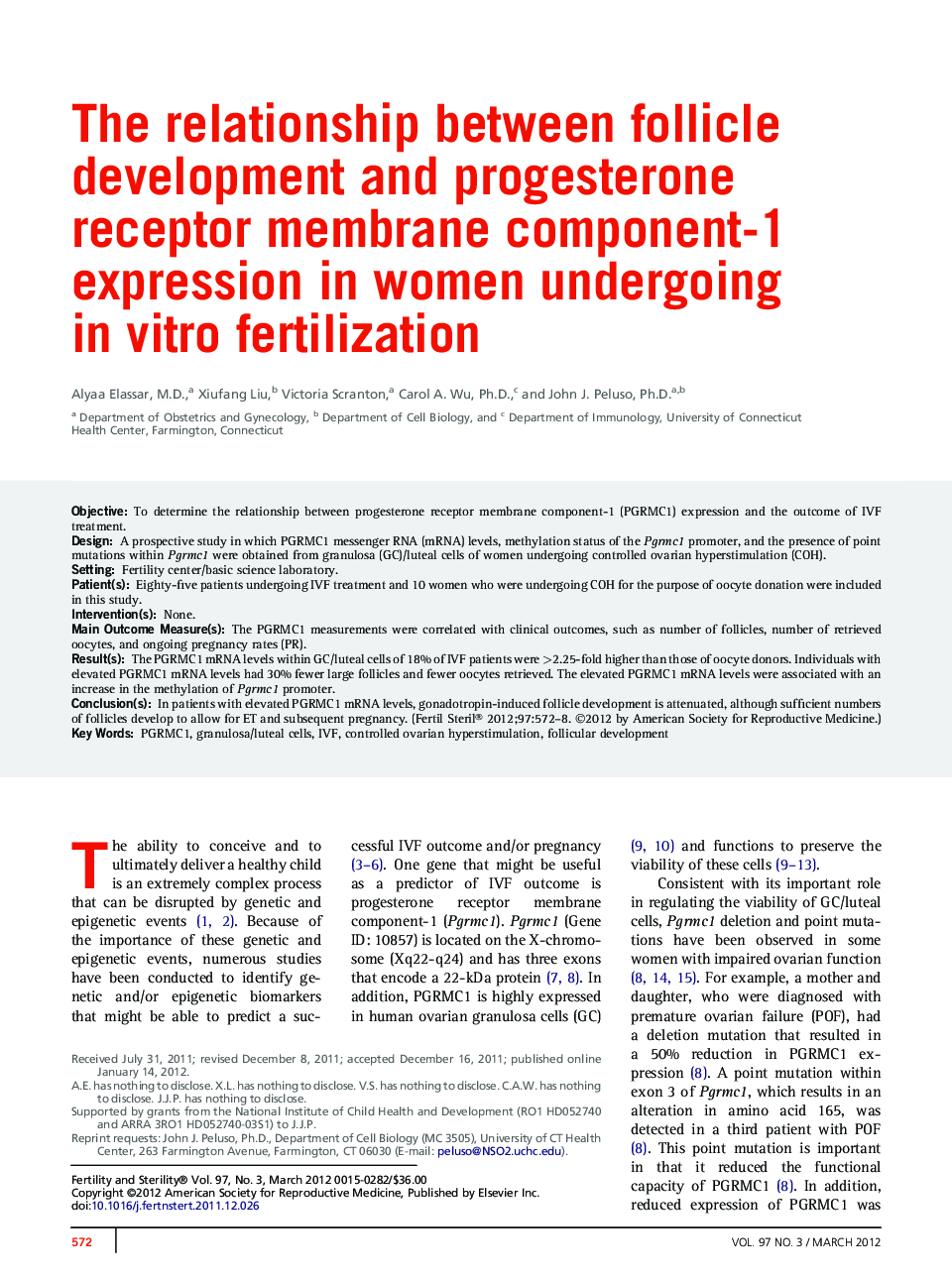 The relationship between follicle development and progesterone receptor membrane component-1 expression in women undergoing inÂ vitro fertilization