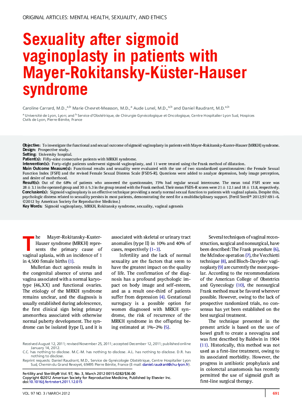 Sexuality after sigmoid vaginoplasty in patients with Mayer-Rokitansky-Küster-Hauser syndrome