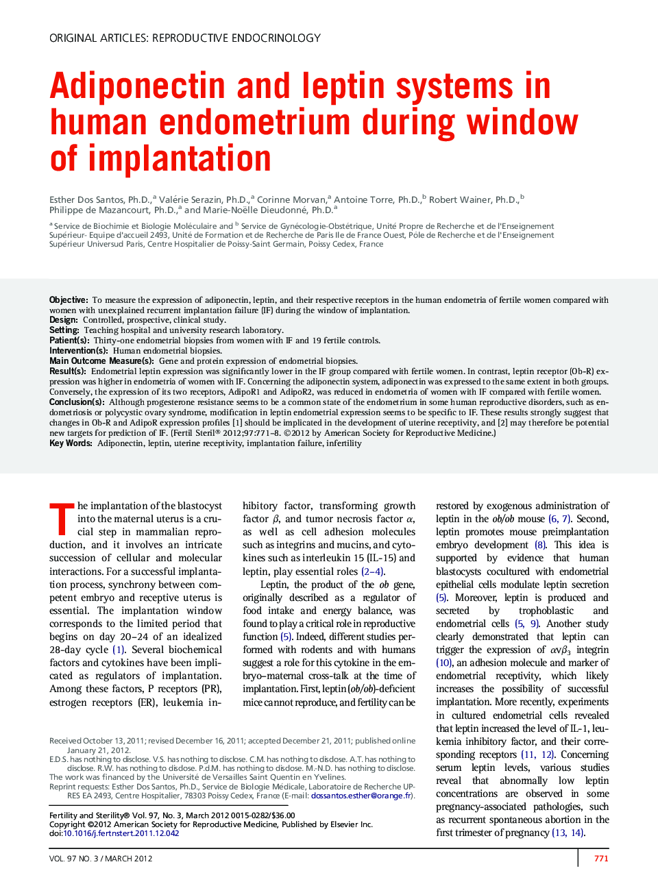 Adiponectin and leptin systems in human endometrium during window of implantation