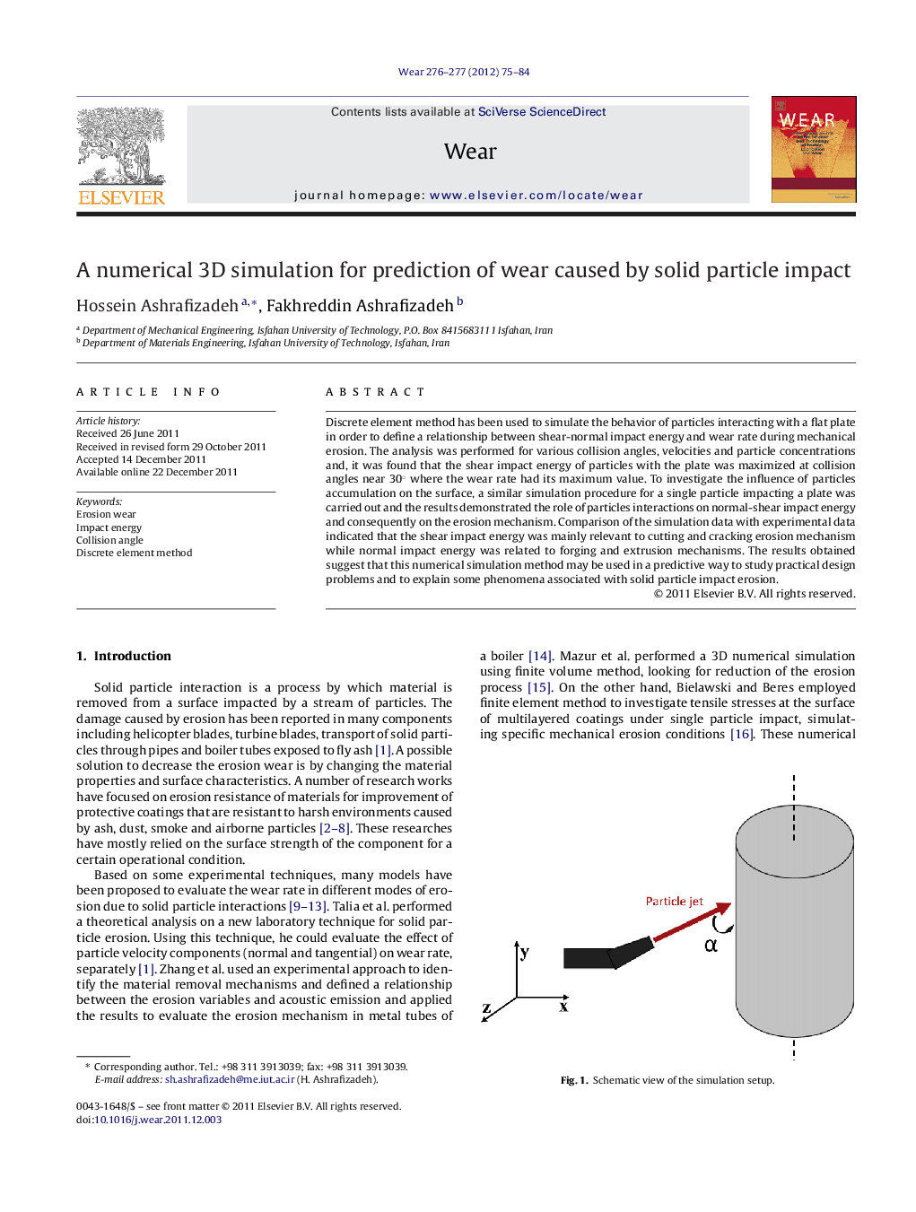 A numerical 3D simulation for prediction of wear caused by solid particle impact