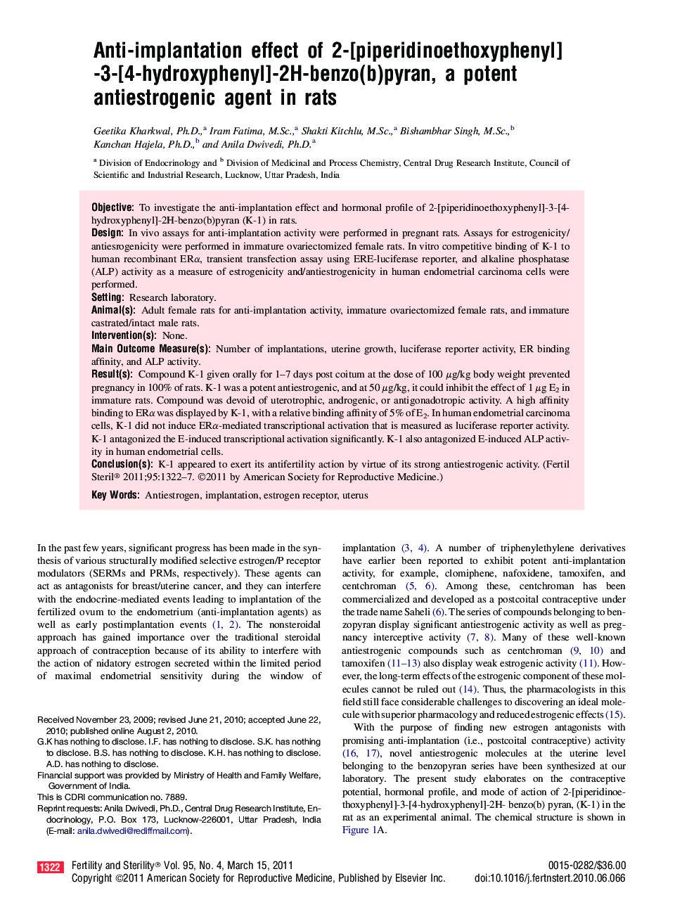 Anti-implantation effect of 2-[piperidinoethoxyphenyl]-3-[4-hydroxyphenyl]-2H-benzo(b)pyran, a potent antiestrogenic agent in rats