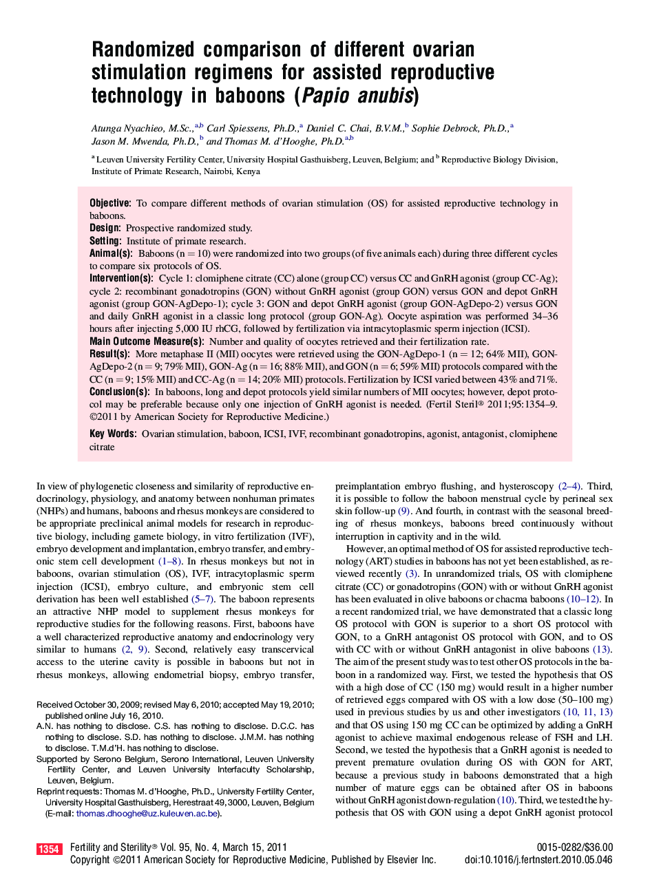 Randomized comparison of different ovarian stimulation regimens for assisted reproductive technology in baboons (Papio anubis)