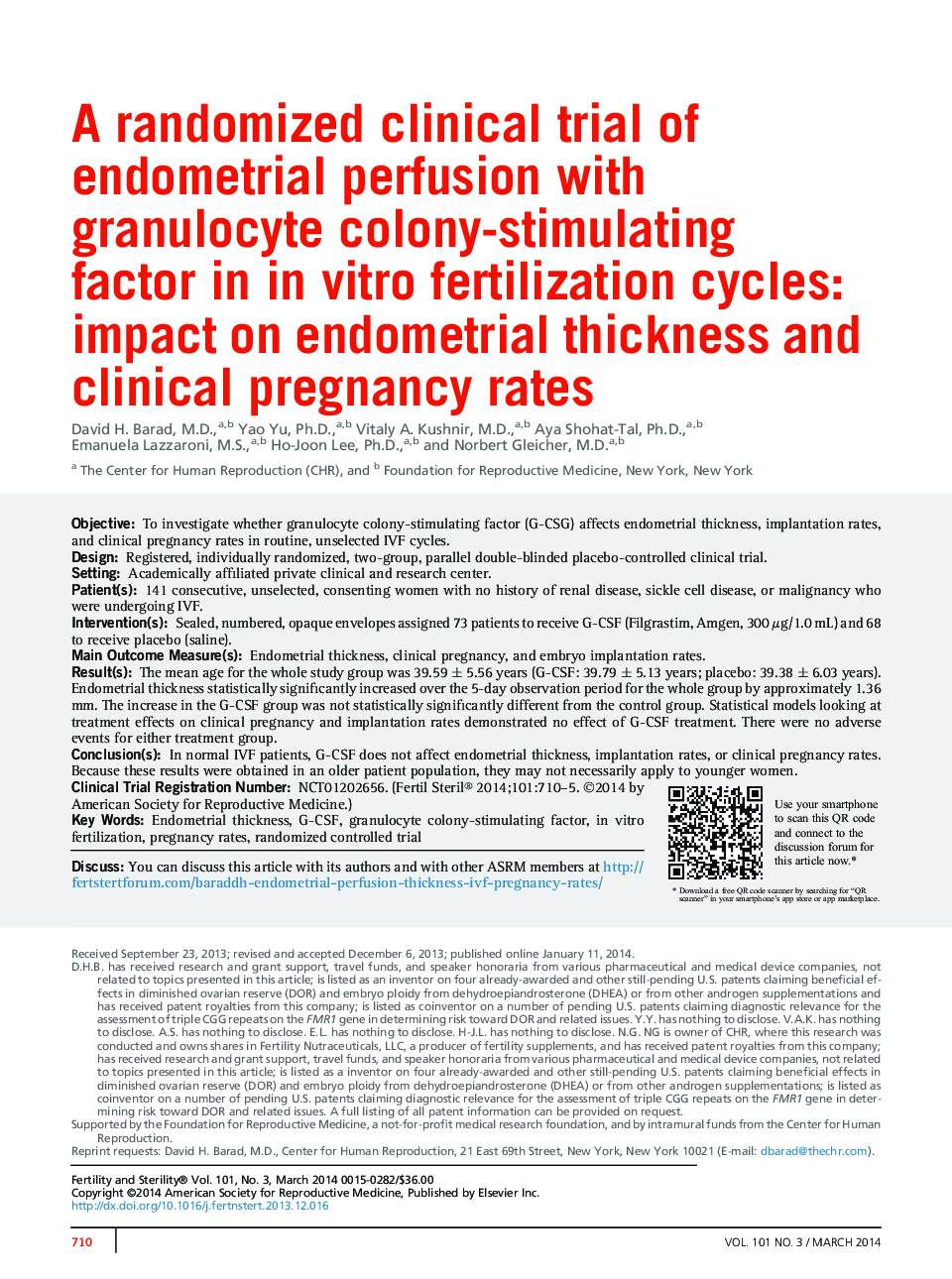 A randomized clinical trial of endometrial perfusion with granulocyte colony-stimulating factor in inÂ vitro fertilization cycles: impact on endometrial thickness and clinical pregnancy rates