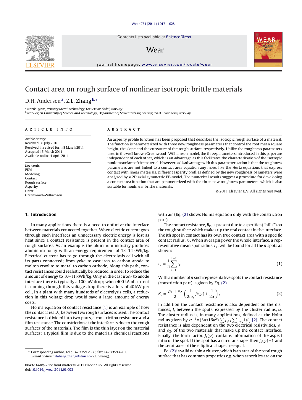 Contact area on rough surface of nonlinear isotropic brittle materials