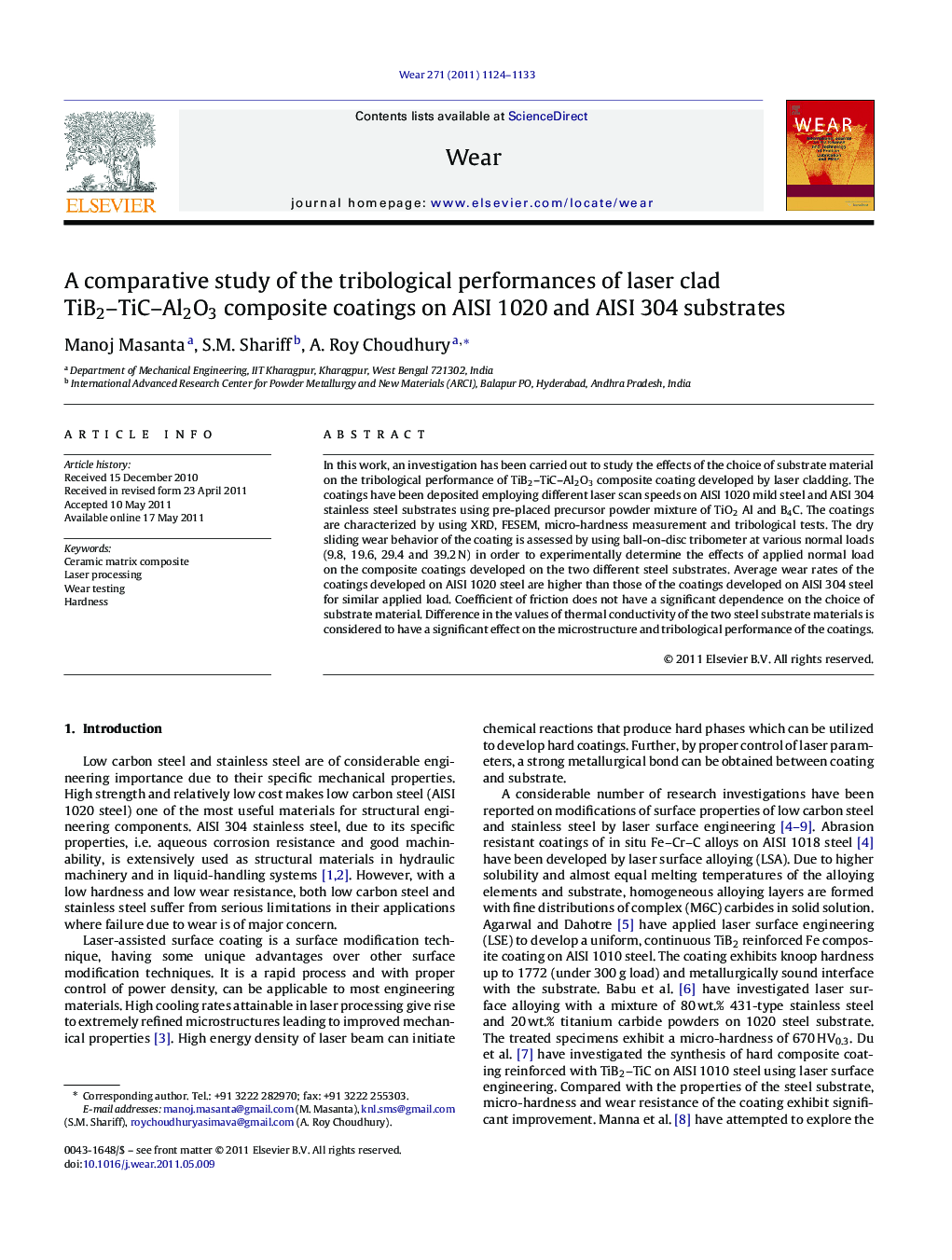 A comparative study of the tribological performances of laser clad TiB2-TiC-Al2O3 composite coatings on AISI 1020 and AISI 304 substrates