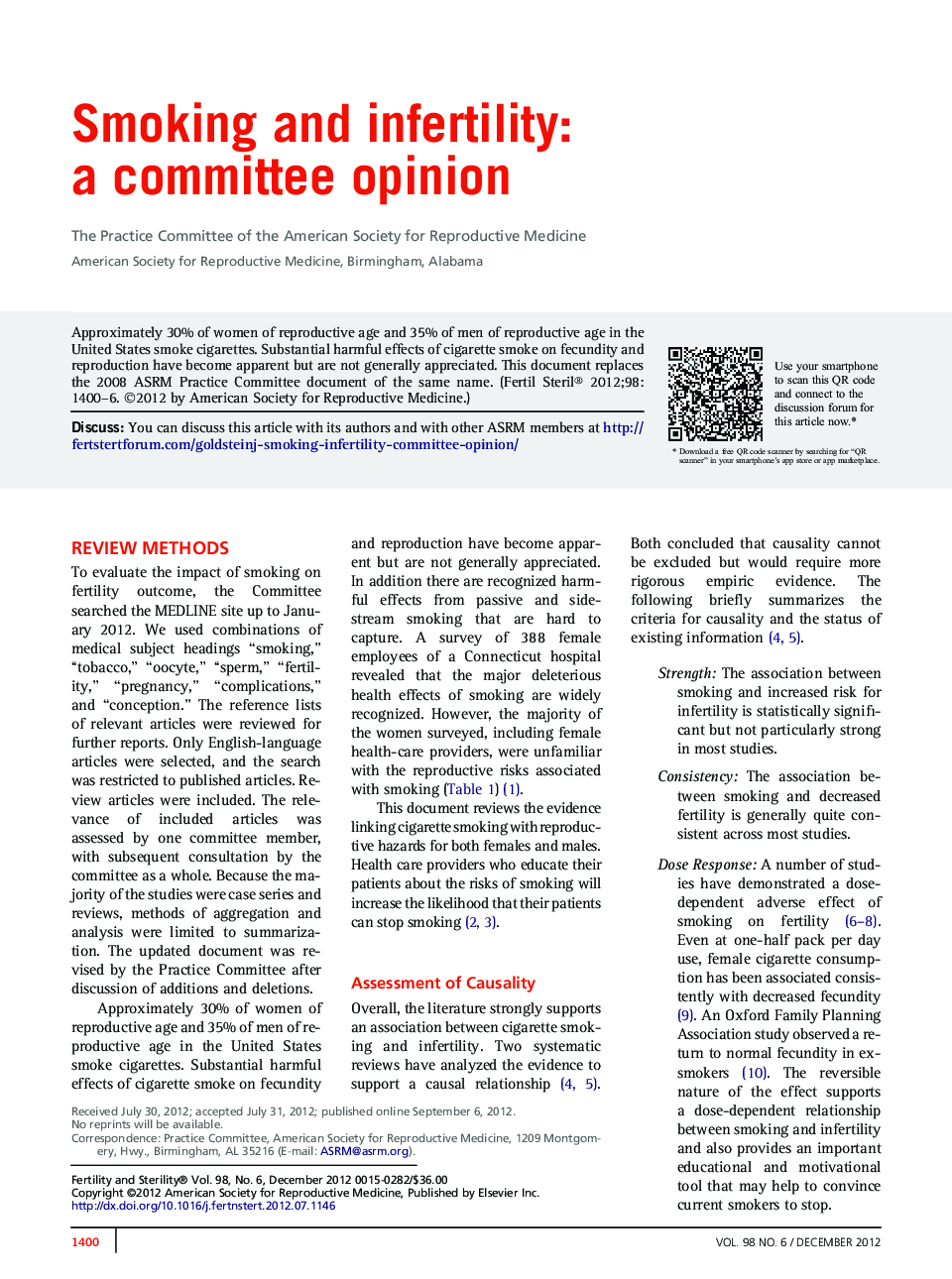 Smoking and infertility: a committee opinion