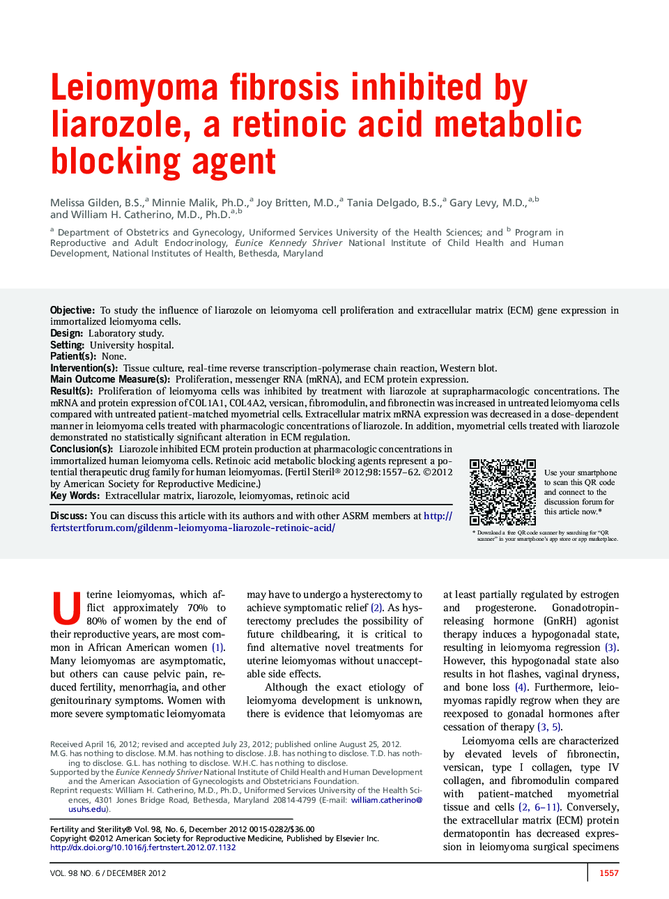 Leiomyoma fibrosis inhibited by liarozole, a retinoic acid metabolic blocking agent