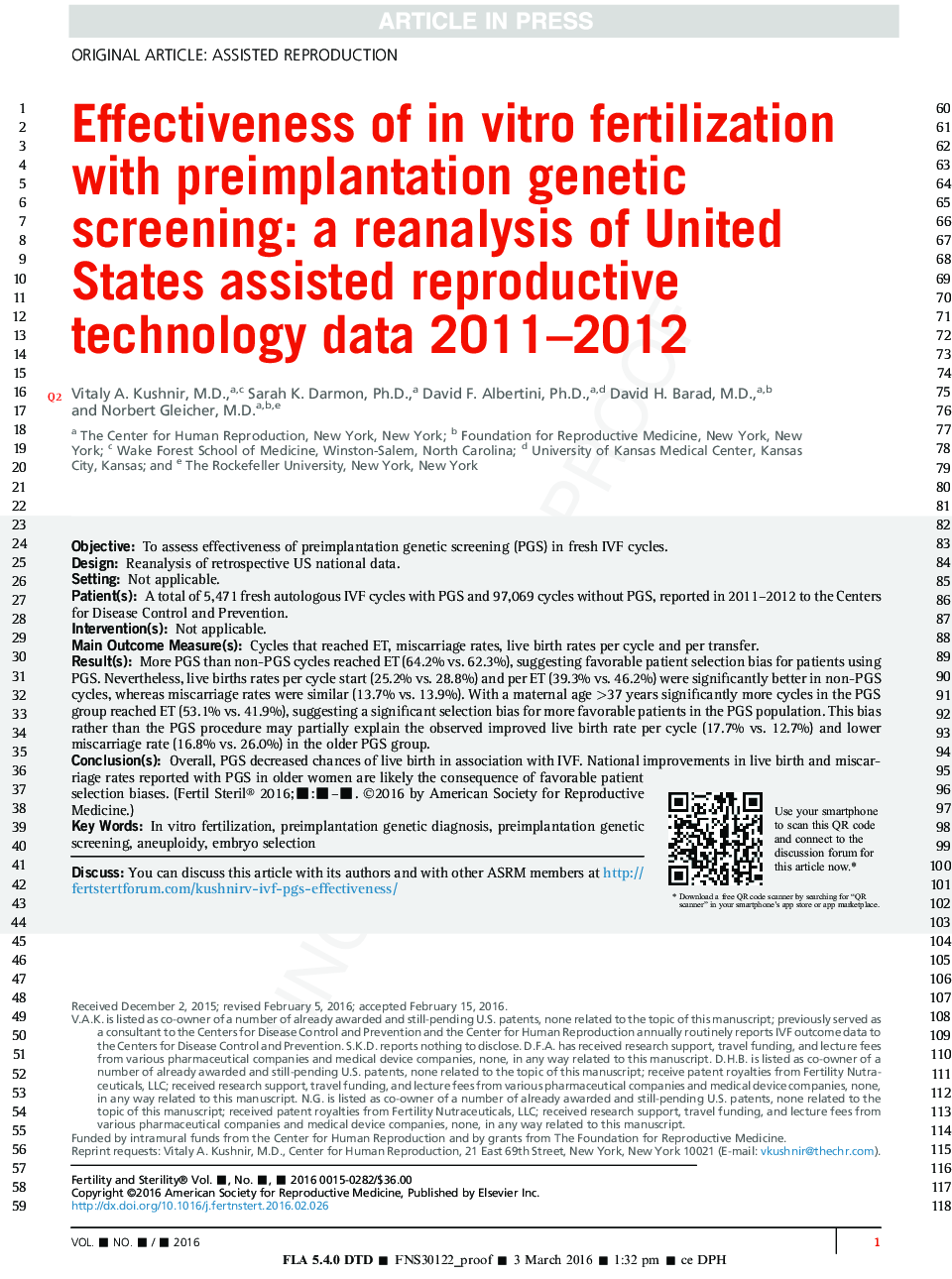 Effectiveness of inÂ vitro fertilization with preimplantation genetic screening: a reanalysis of United States assisted reproductive technology data 2011-2012