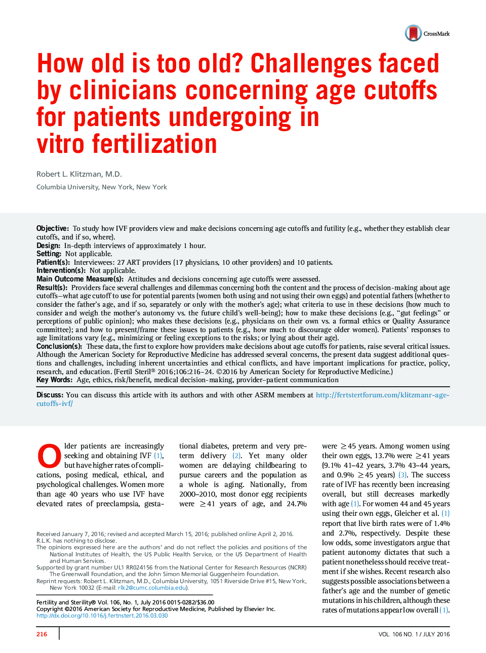 How old is too old? Challenges faced by clinicians concerning age cutoffs for patients undergoing in vitro fertilization