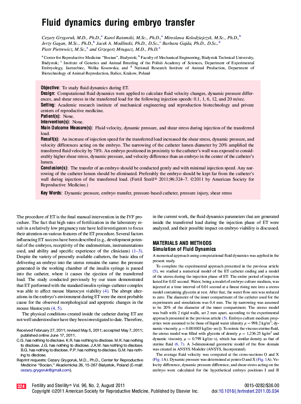 Fluid dynamics during embryo transfer