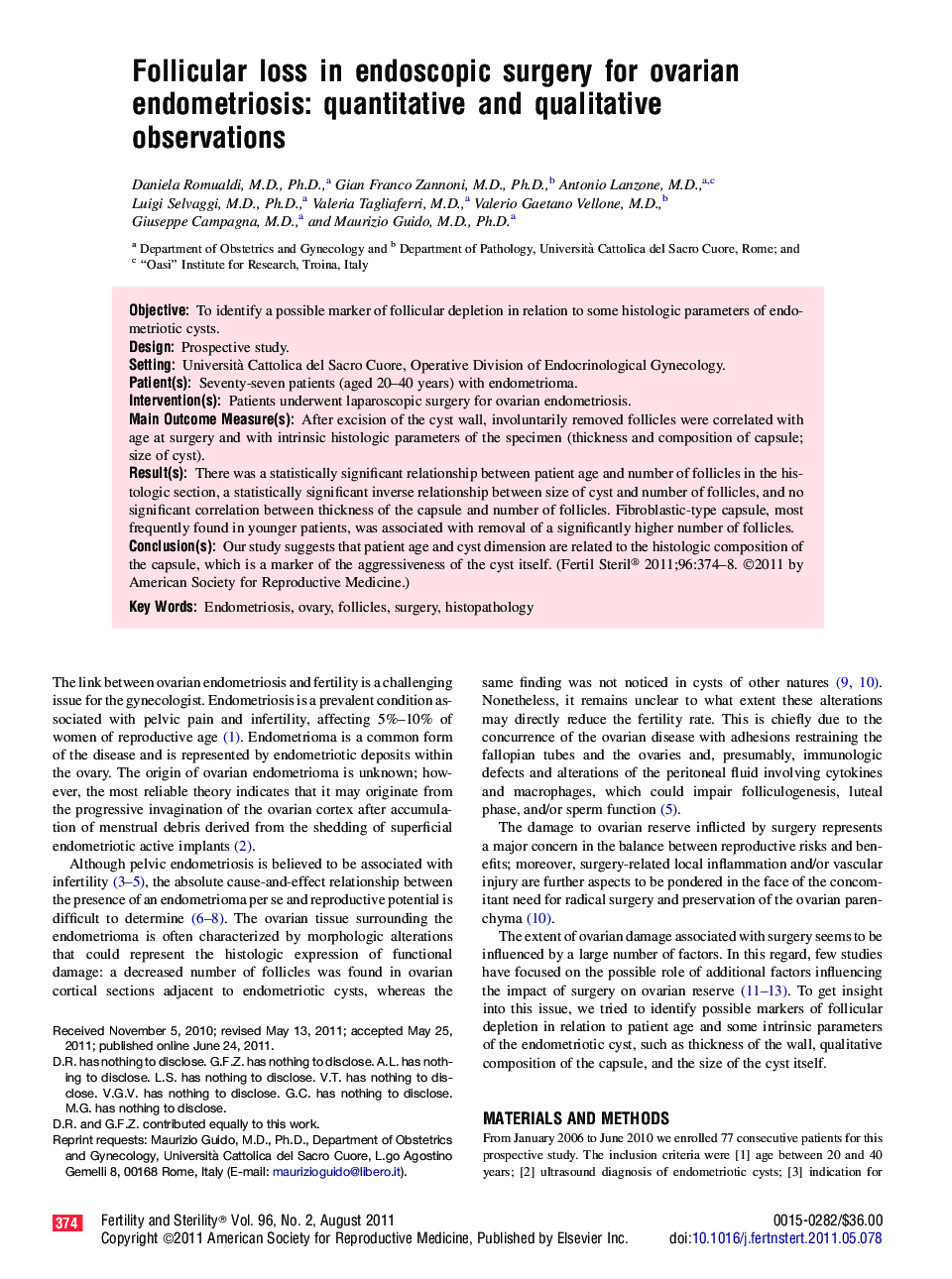 Follicular loss in endoscopic surgery for ovarian endometriosis: quantitative and qualitative observations