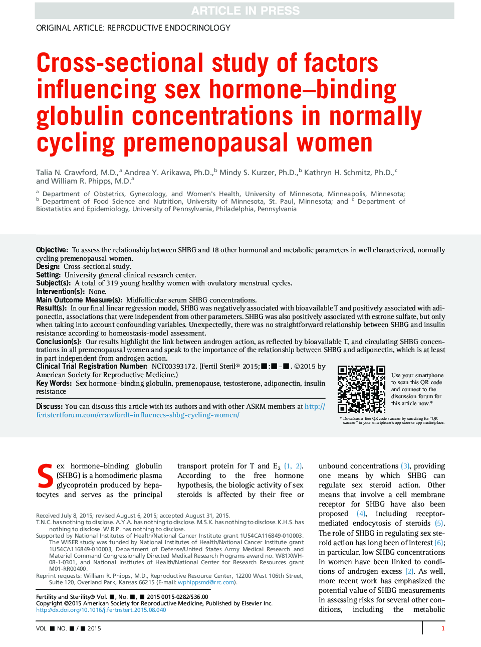 Cross-sectional study of factors influencing sex hormone-binding globulin concentrations in normally cycling premenopausal women