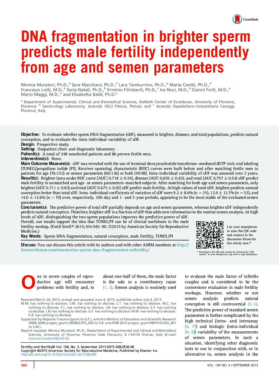 DNA fragmentation in brighter sperm predicts male fertility independently from age and semen parameters