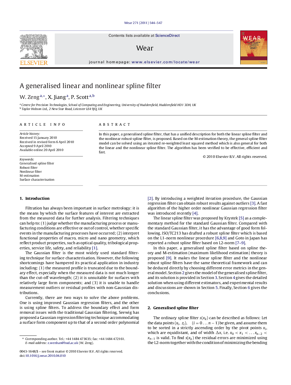 A generalised linear and nonlinear spline filter