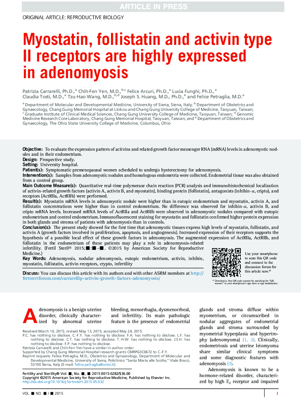 Myostatin, follistatin and activin type II receptors are highly expressed in adenomyosis