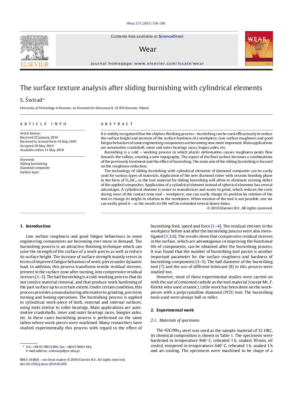 The surface texture analysis after sliding burnishing with cylindrical elements