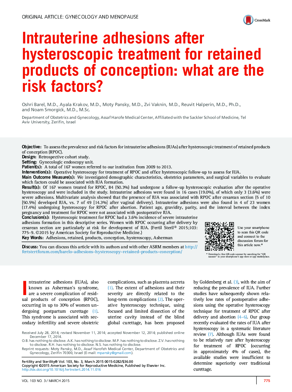 Intrauterine adhesions after hysteroscopic treatment for retained products of conception: what are the risk factors?