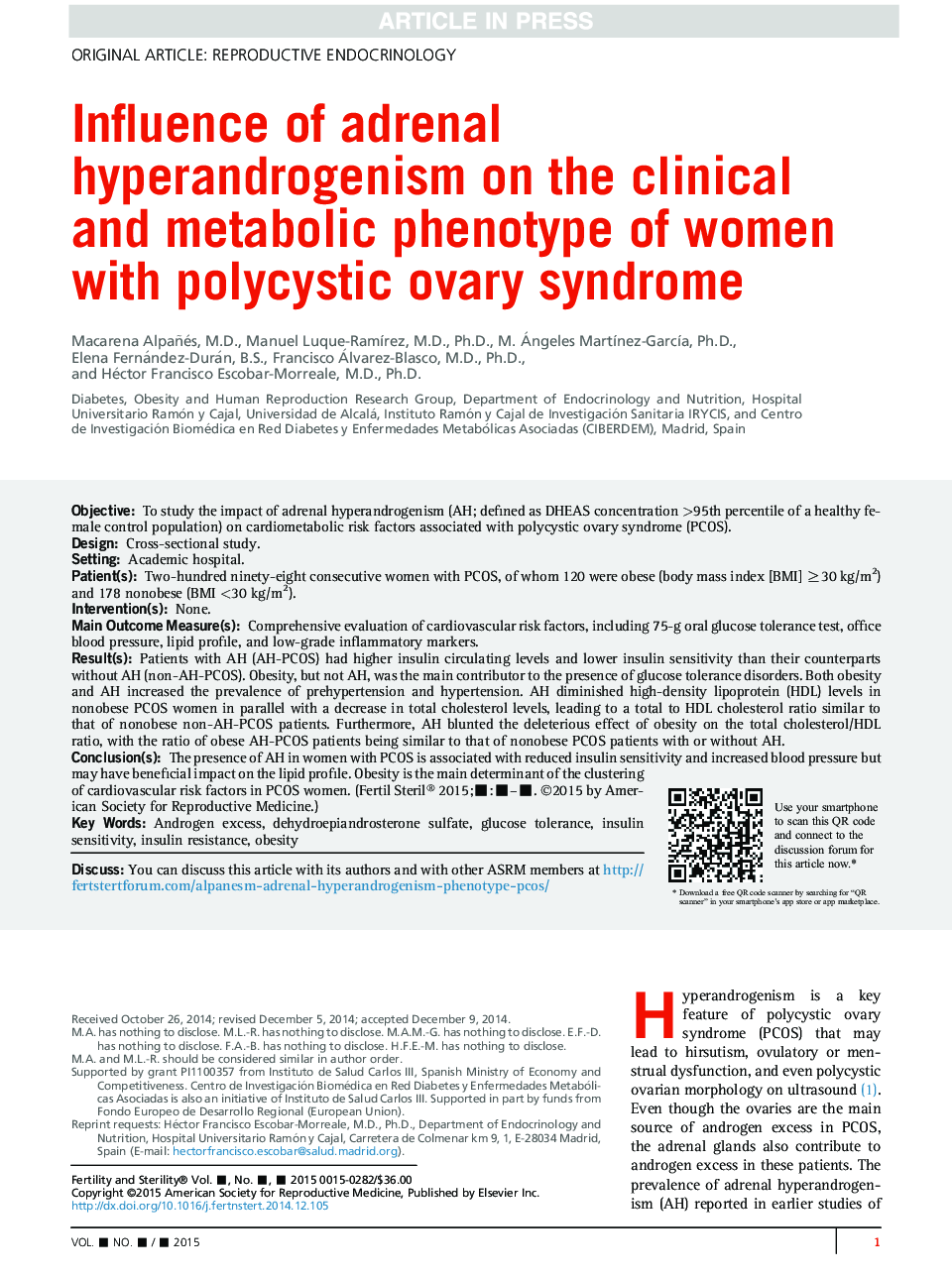 Influence of adrenal hyperandrogenism on the clinical and metabolic phenotype of women with polycystic ovary syndrome
