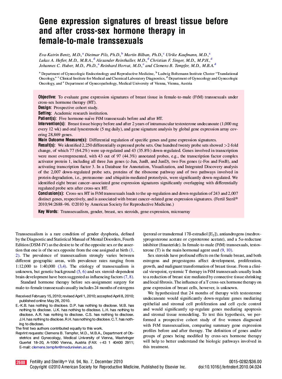 Gene expression signatures of breast tissue before and after cross-sex hormone therapy in female-to-male transsexuals