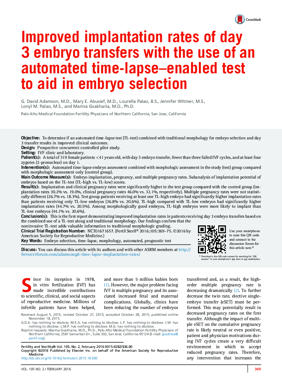 Improved implantation rates of day 3 embryo transfers with the use of an automated time-lapse-enabled test to aid in embryo selection