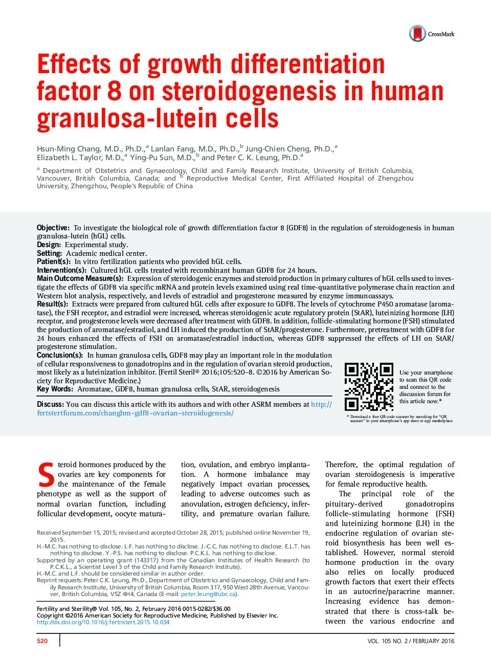 Effects of growth differentiation factor 8 on steroidogenesis in human granulosa-lutein cells