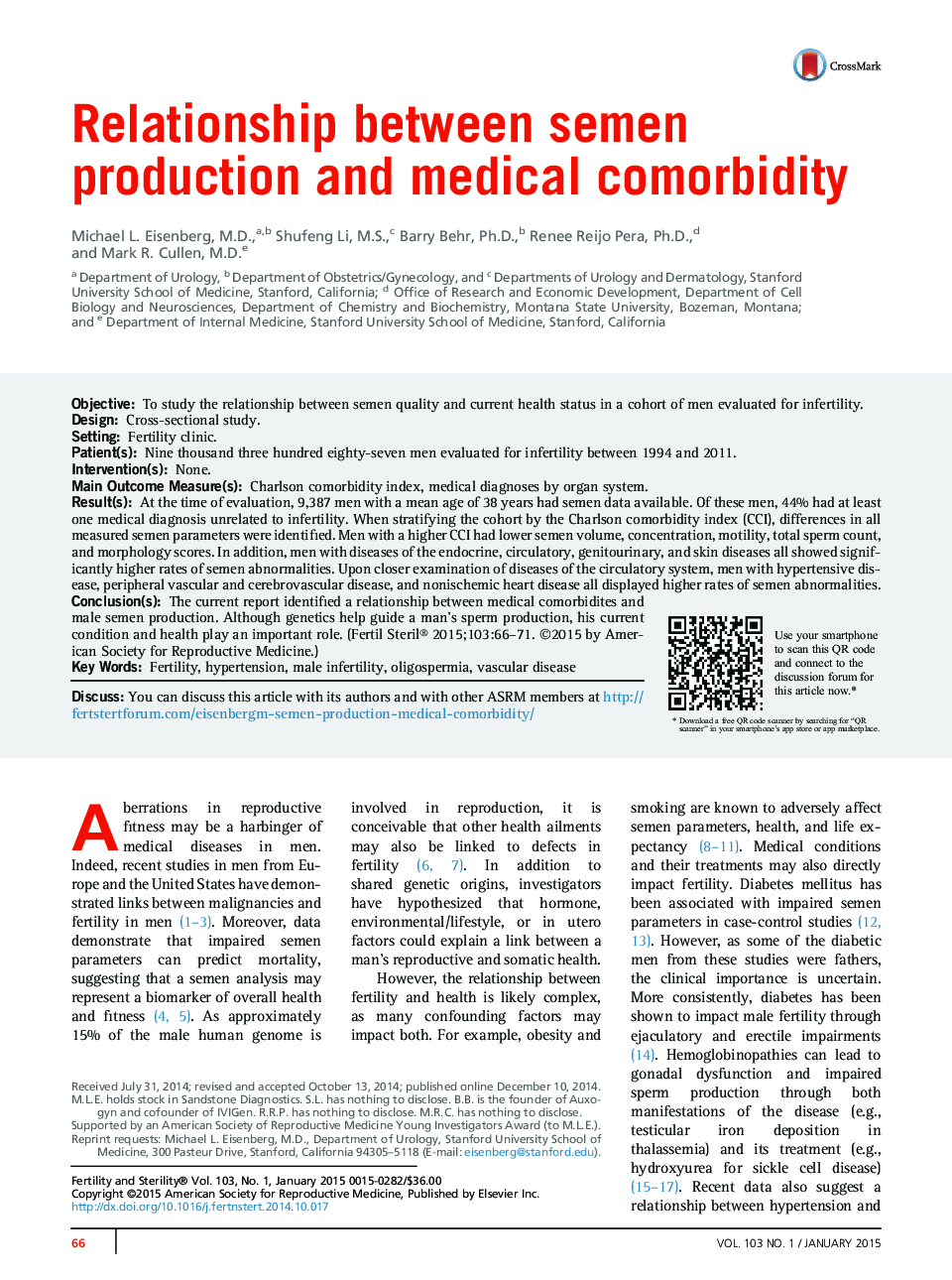 Relationship between semen production and medical comorbidity