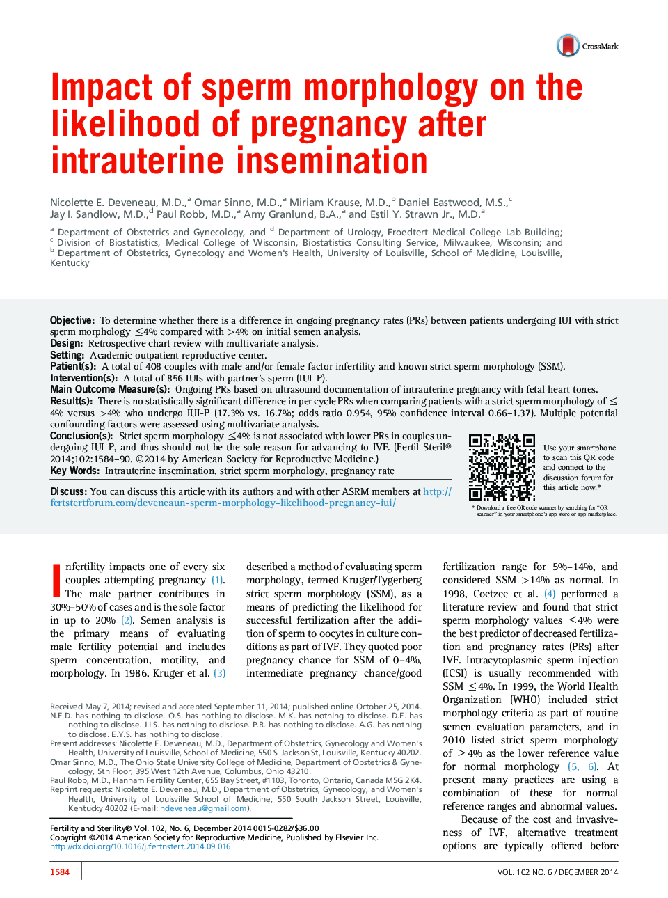 Impact of sperm morphology onÂ the likelihood of pregnancy after intrauterine insemination