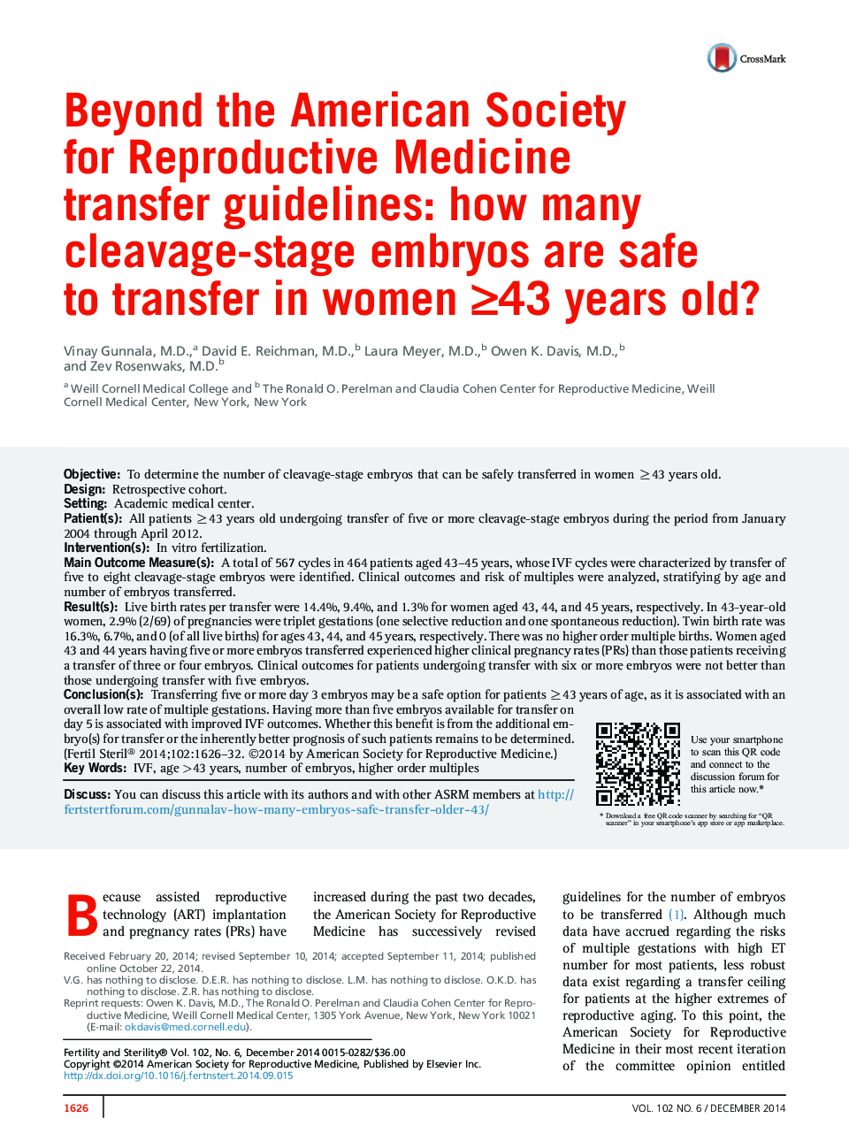 Beyond the American Society forÂ Reproductive Medicine transferÂ guidelines: how many cleavage-stage embryos are safe toÂ transfer in women â¥43Â years old?