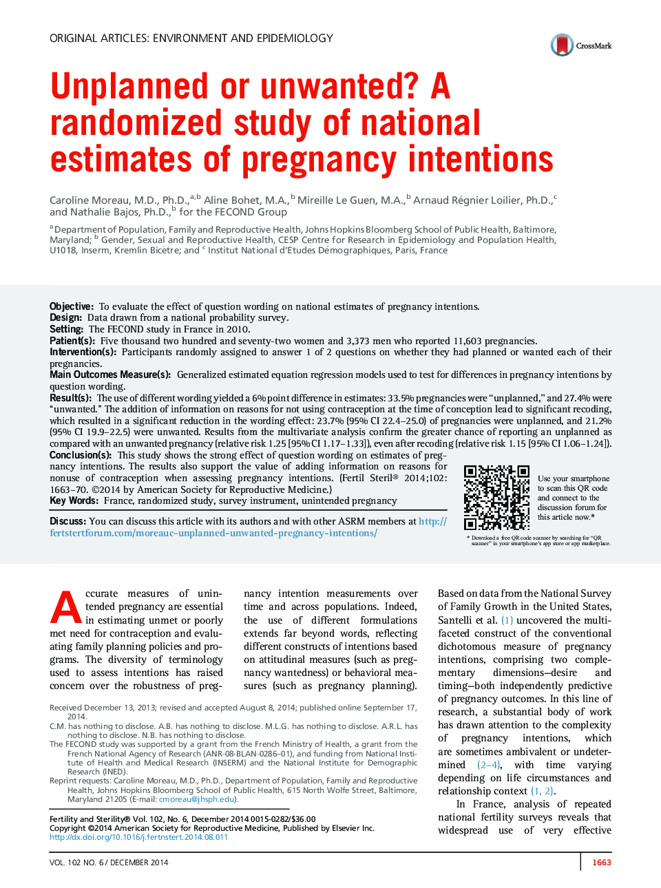 برنامه ریزی نشده یا ناخواسته؟ یک مطالعه تصادفی برآوردهای ملی در مورد اهداف بارداری 