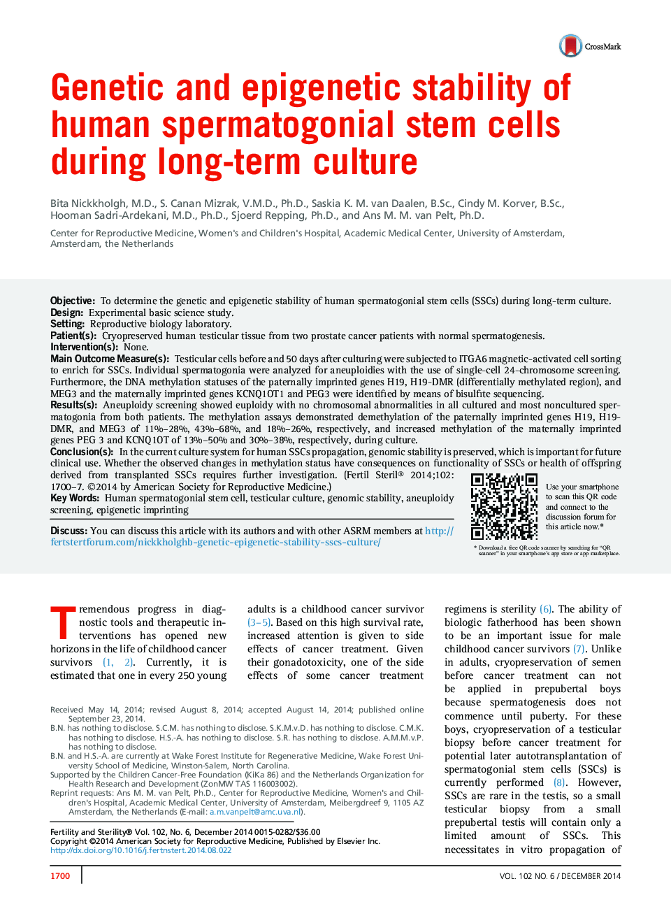 Genetic and epigenetic stability of human spermatogonial stem cells during long-term culture