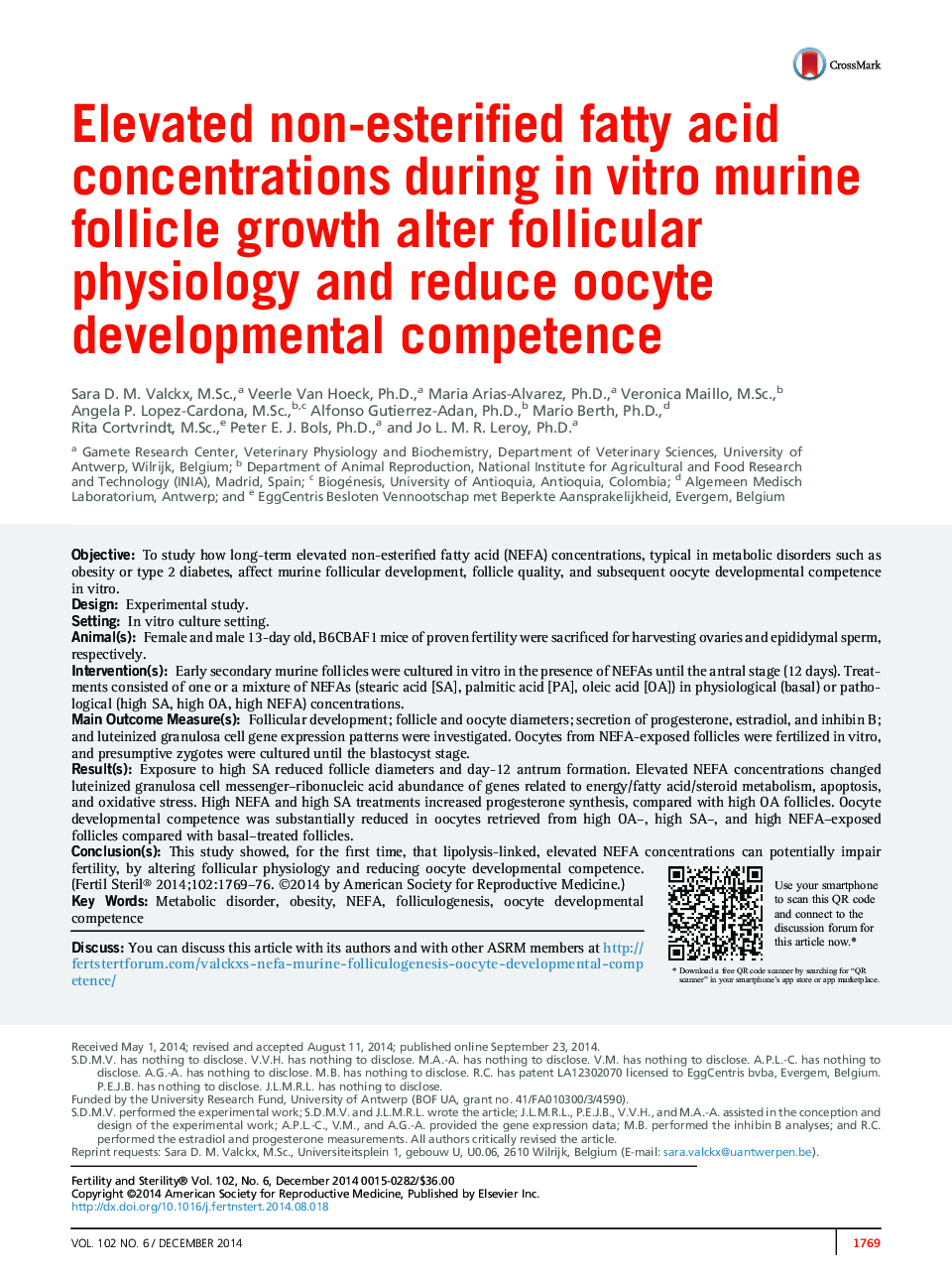 Elevated non-esterified fatty acid concentrations during inÂ vitro murine follicle growth alter follicular physiology and reduce oocyte developmental competence