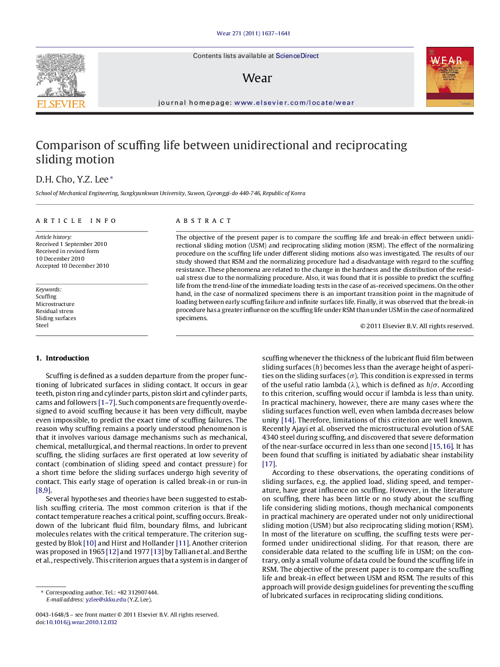 Comparison of scuffing life between unidirectional and reciprocating sliding motion