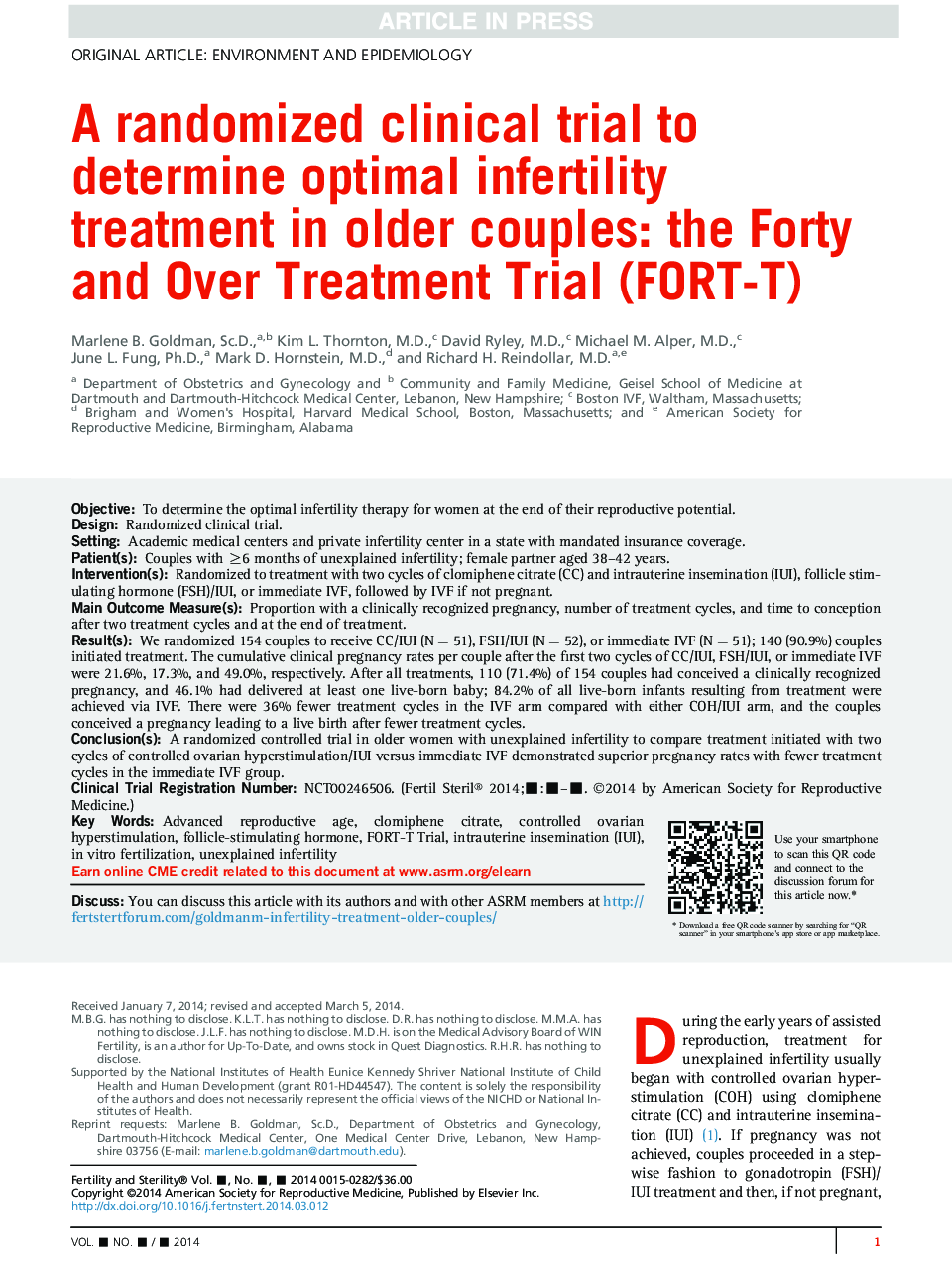 A randomized clinical trial to determine optimal infertility treatment in older couples: the Forty and Over Treatment Trial (FORT-T)
